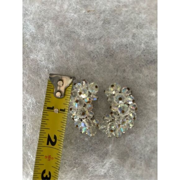 Vintage Silver Tone Crystal Crescent Clip On Earrings - Picture 4 of 4